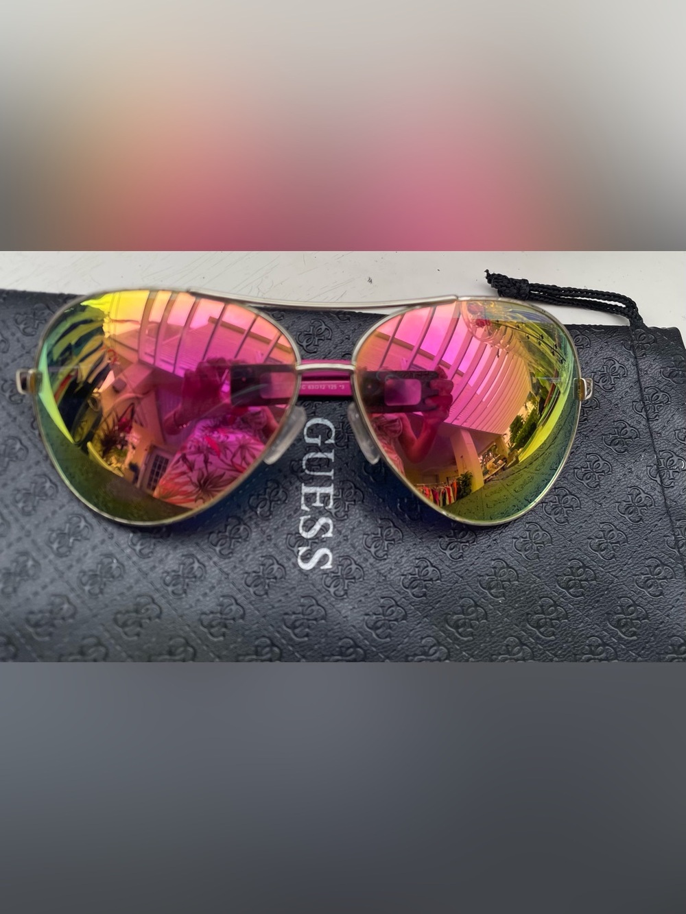 Guess Aviator Sunglasses with Pink Mirror Lenses and Gold Frame